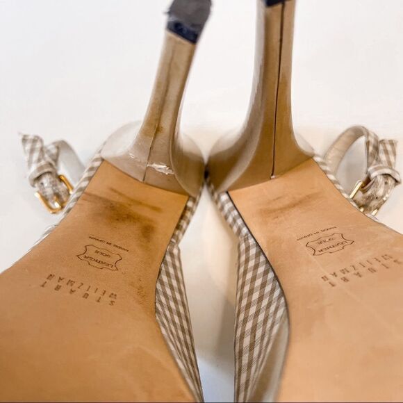 Stuart Weitzman Tan Gingham Platform Pumps Size 9 - Picture 8 of 12